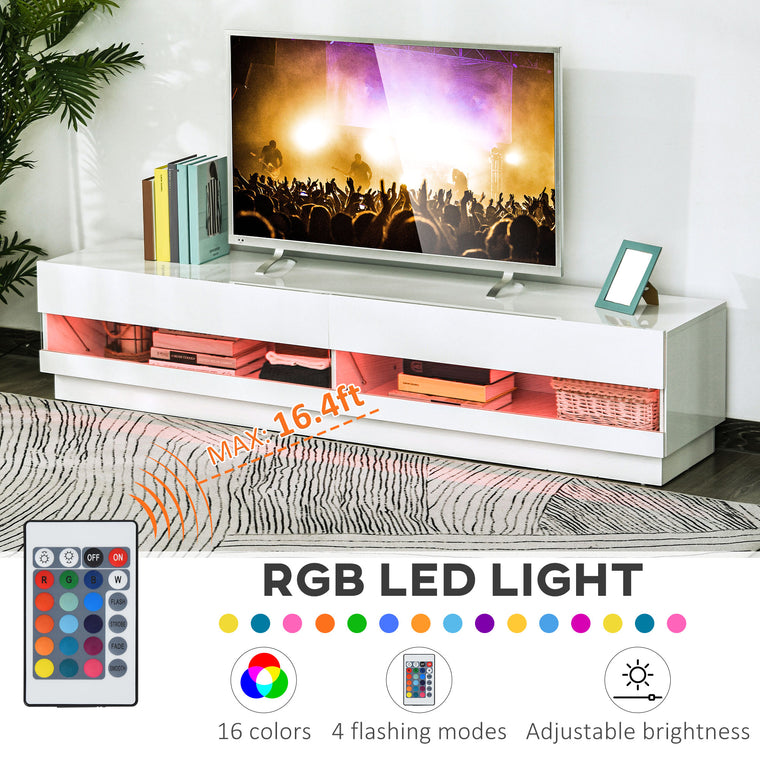 Lighted TV Stand with Storage for TVs up to 75" - High Gloss White