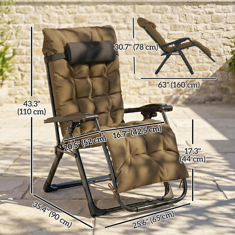 2-Piece Folding Zero Gravity Lounger with Cushion & Headrest
