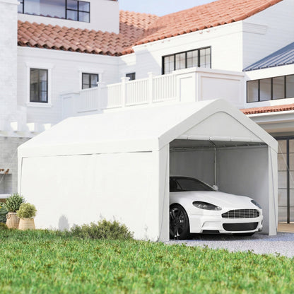 10' x 20' White Portable Garage Carport with Roll-Up Doors