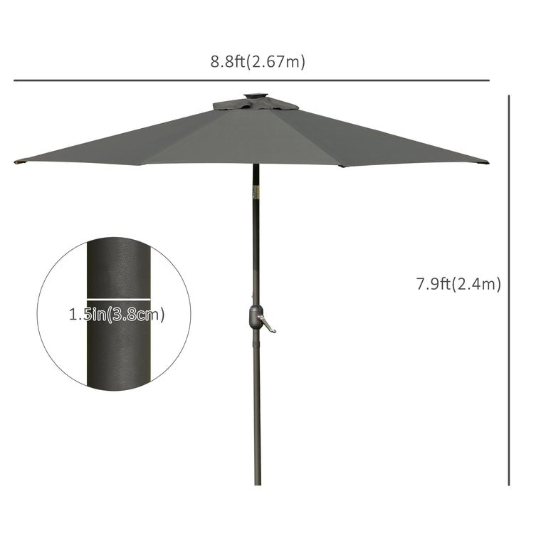 9ft Charcoal Grey Solar Patio Umbrella with 24 LED Lights