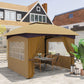 11' x 11' Outdoor Gazebo, Double Roof Patio Gazebo Canopy with Curtains, Church Windows, Galvanised Steel Frame, Beige