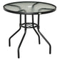 31.5" Round Outdoor Dining Table Coffee Side Bistro Table with Umbrella Hole, Glass Top, Steel Frame for Garden, Patio