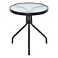 20" Round Outdoor End Table, Patio Side Table with Tempered Glass Top for Garden, Balcony, Poolside, Black