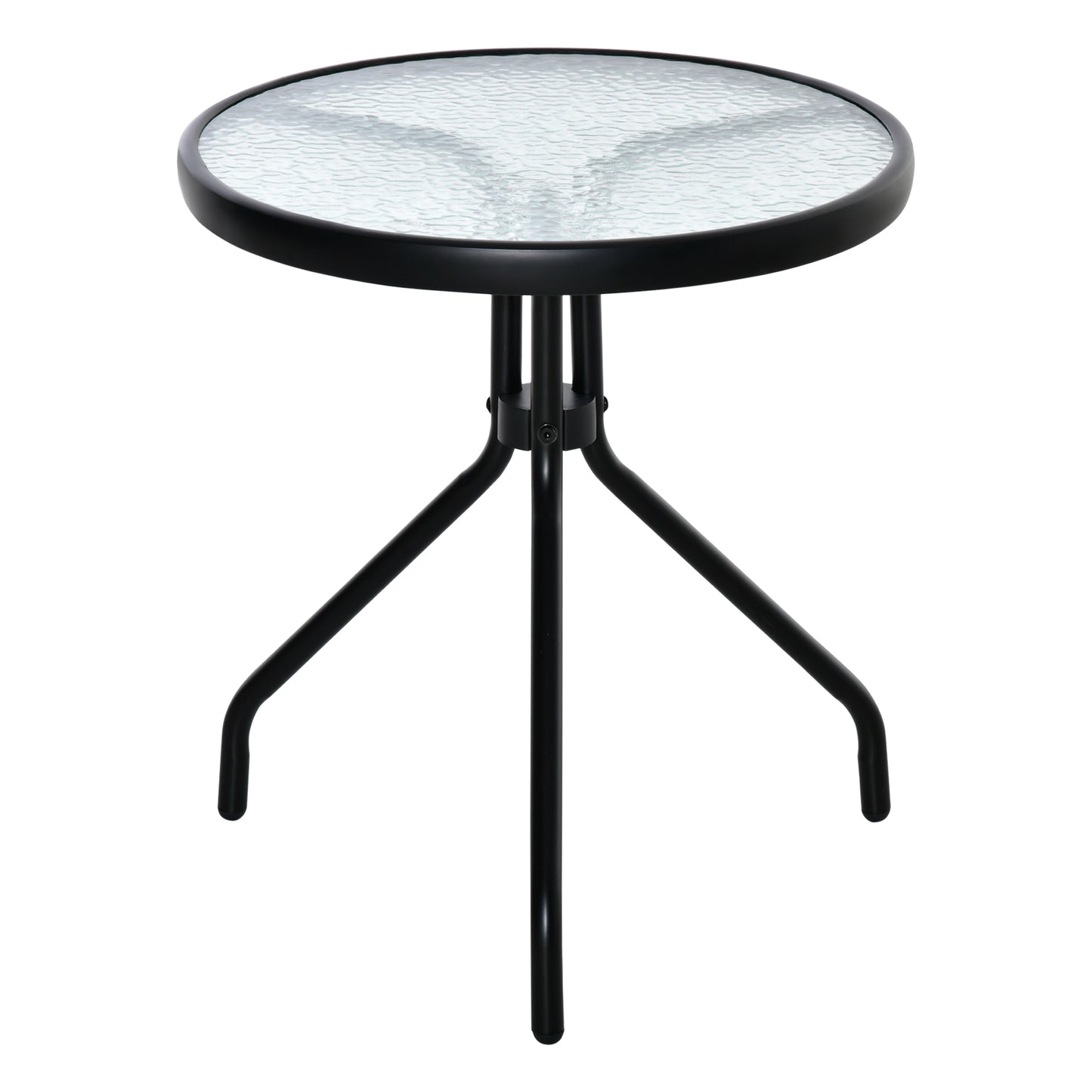 20" Round Outdoor End Table, Patio Side Table with Tempered Glass Top for Garden, Balcony, Poolside, Black