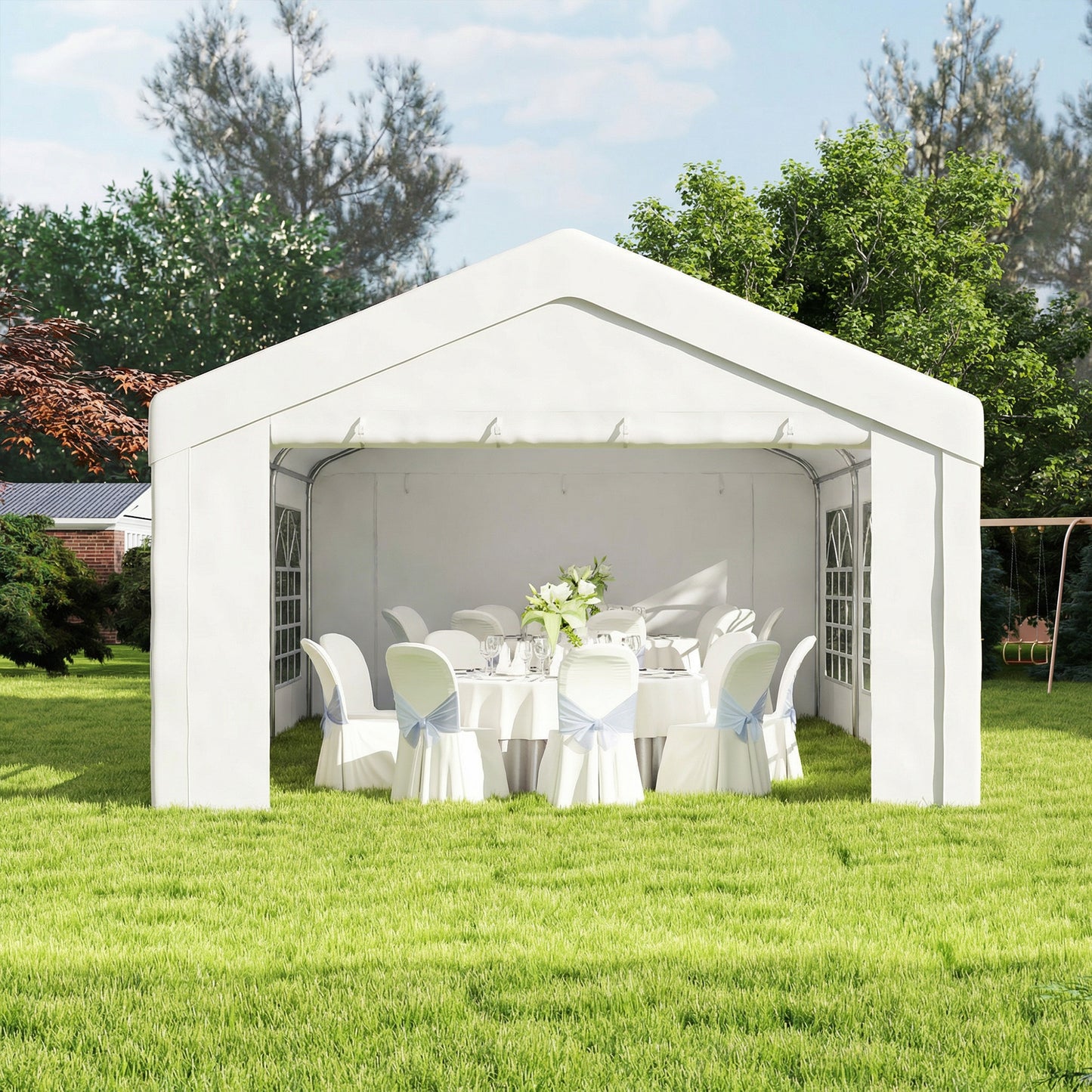 20'x13' Heavy Duty Event Tent Gazebo Portable Sun Shelter with Sidewalls White