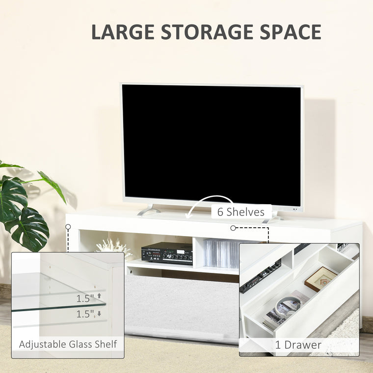 55" TV Stand with LED Lights and Storage - White