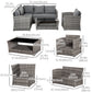 5 Pieces Wicker Patio Furniture Set with 4" Thick Cushions, Outdoor PE Rattan Garden Conversation Sectional Sofa Set with Glass Top Two-tier Coffee Table, Grey