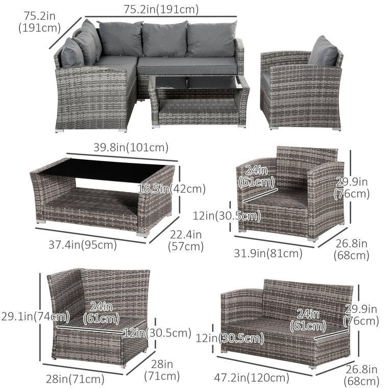 Grey 5-Piece Wicker Sectional Set with Coffee Table