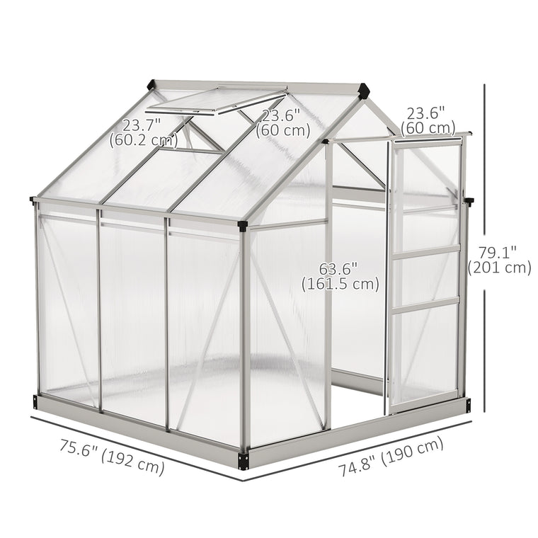 6' x 6' x 6.6' Silver Polycarbonate Greenhouse with Rain Gutter