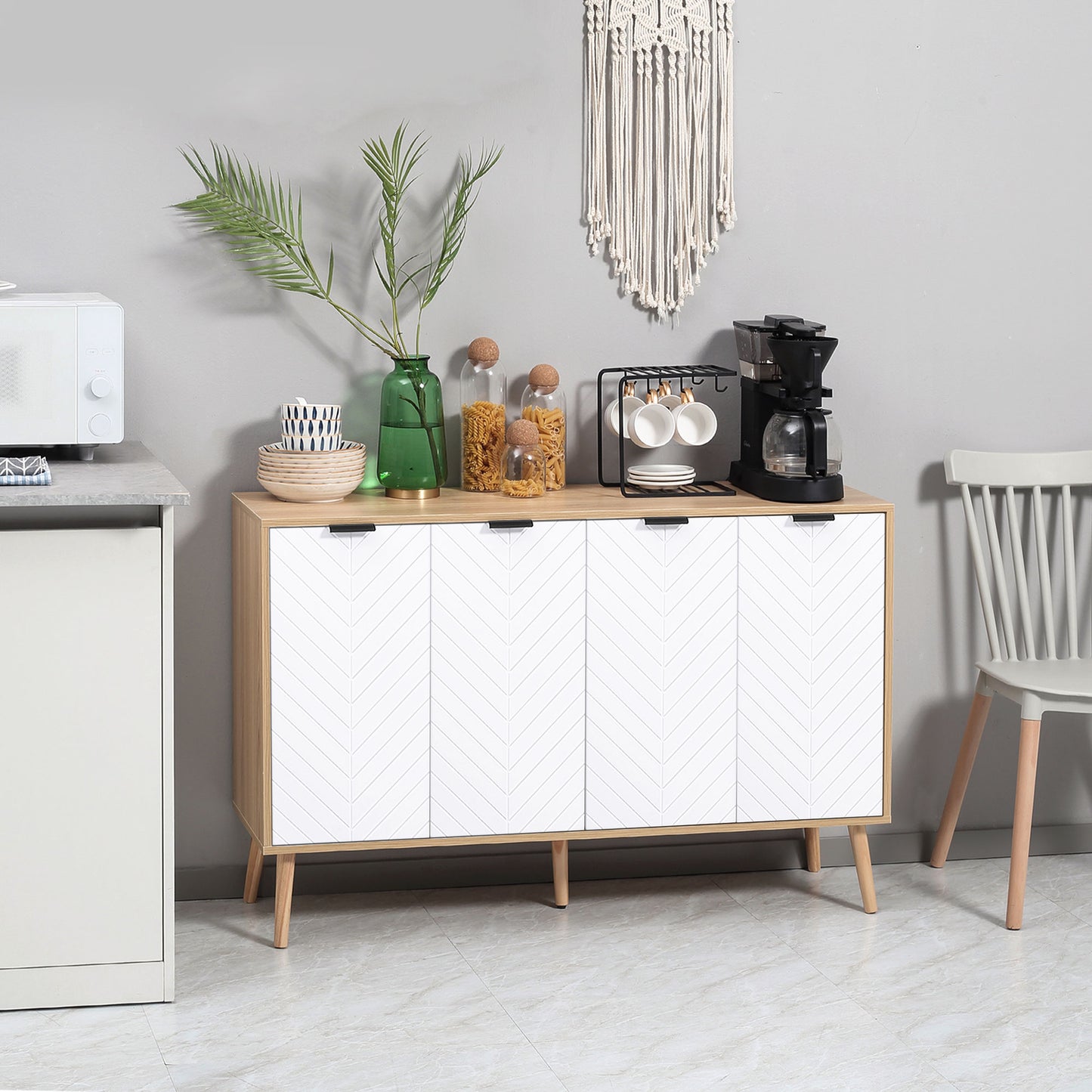 Modern Sideboard and Buffet, Dining Room Cabinet with Adjustable Shelves and 4 Doors, Natural