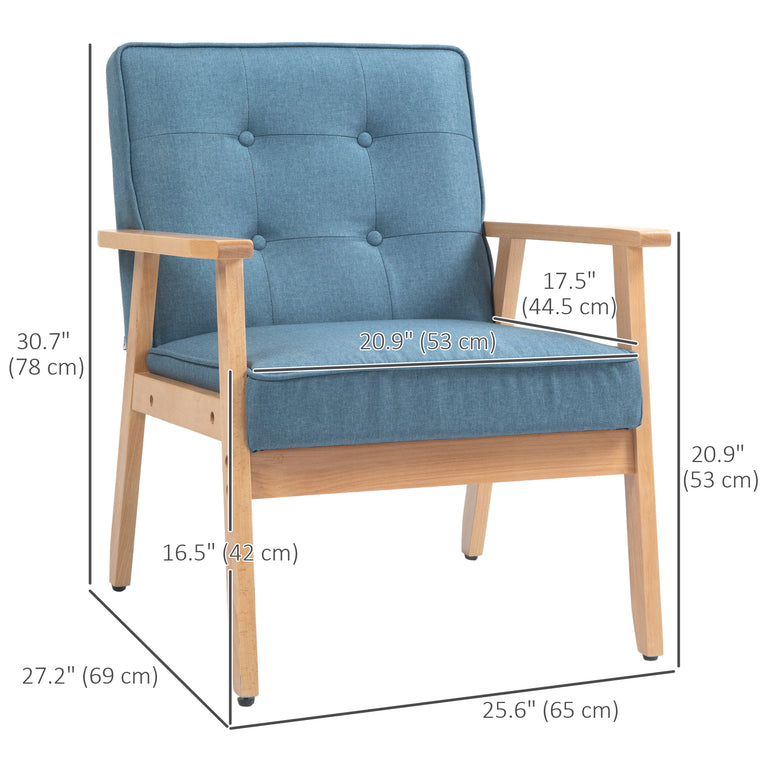 Tufted-Back Fabric Accent Chair with Wood Legs - Blue
