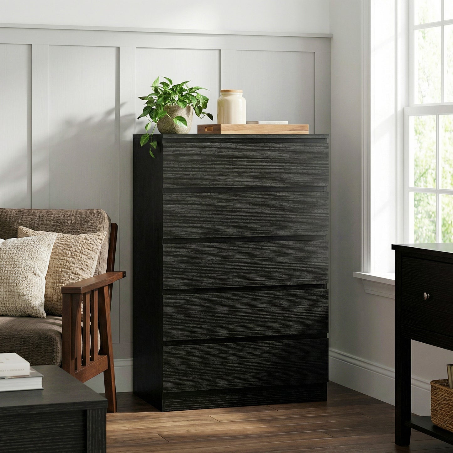 Dresser for Bedroom with 5 Drawers, Modern Chest of Drawers for Living Room, Closet, Hallway, Black