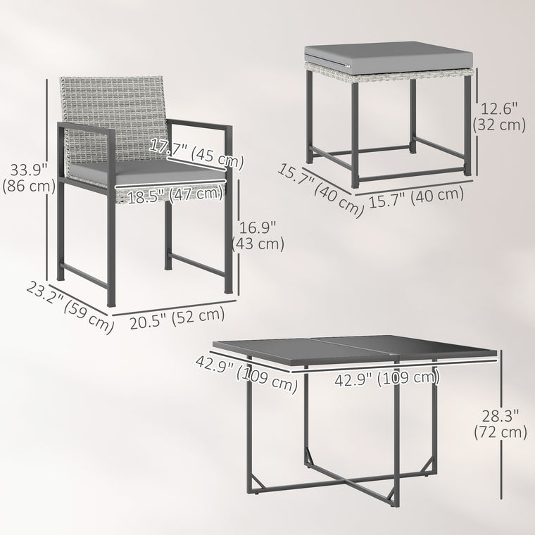 9-Piece Wicker Dining Set with Armchairs and Glass Top
