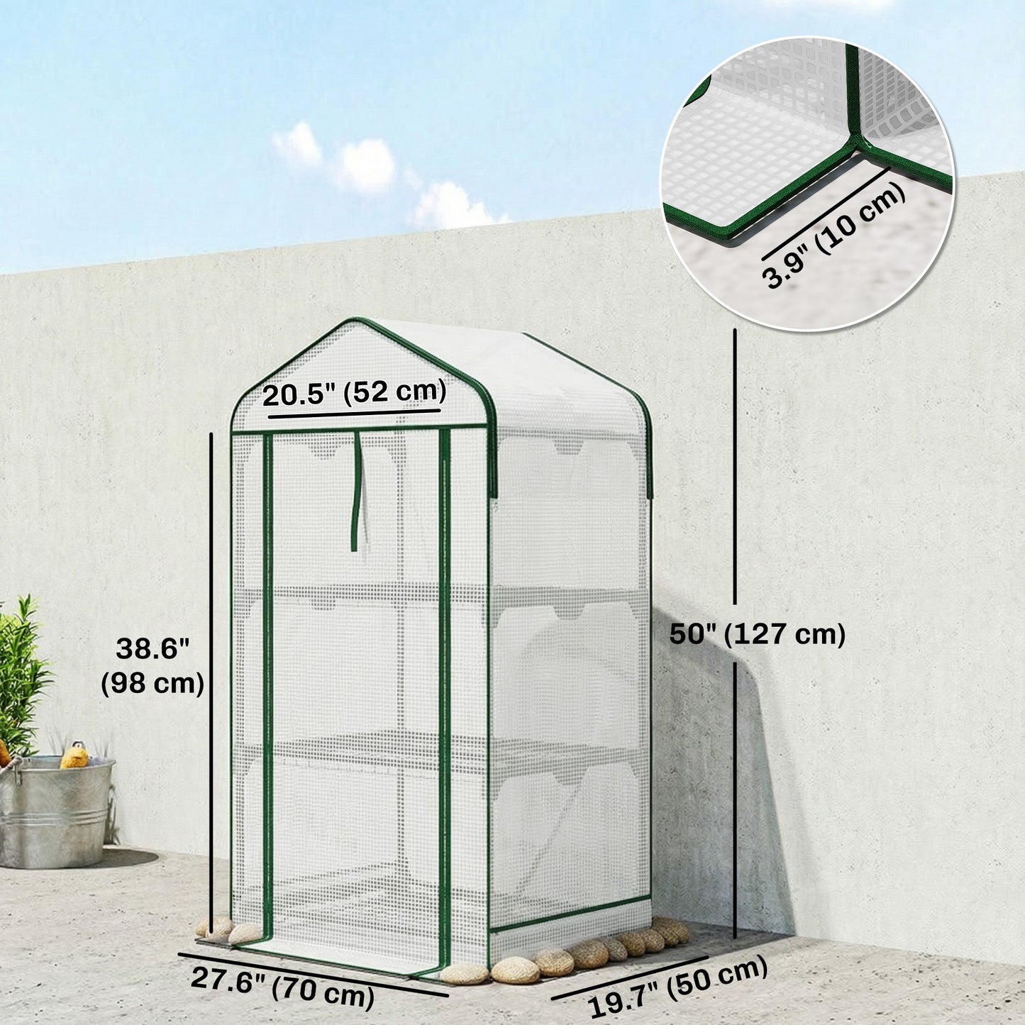 Mini Greenhouse with Screen Roof, Portable Small Greenhouse with Roll-Up Zipper Door