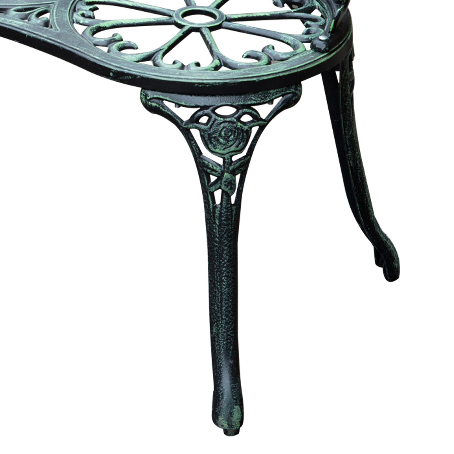 40" Outdoor Garden Bench, Cast Aluminum Antique Rose Style Patio Garden Park Loveseat Bench for Backyard, Porch, Balcony, Lawn, Green