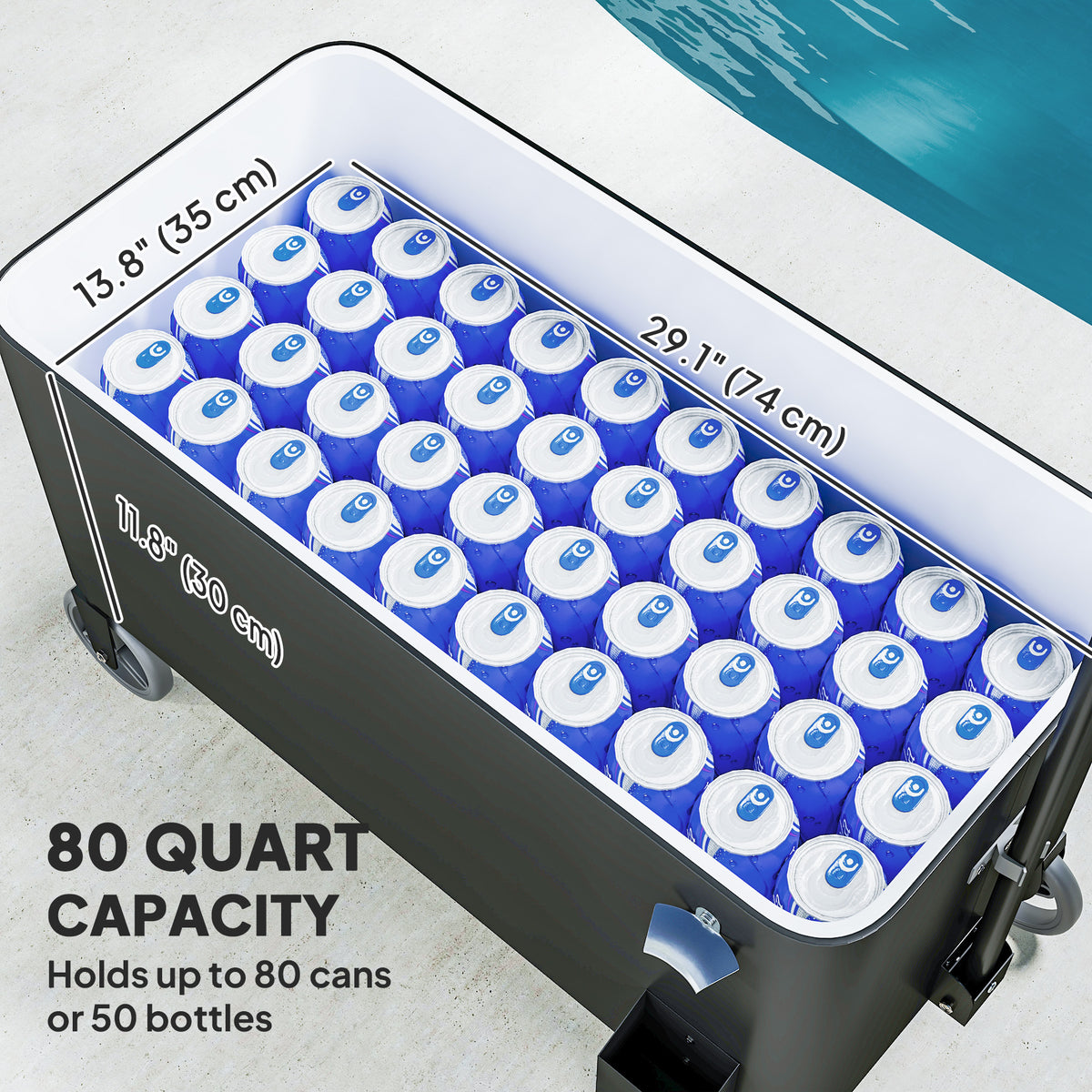 Black 80-Qt Rolling Ice Chest Cooler Cart with Bottle Opener