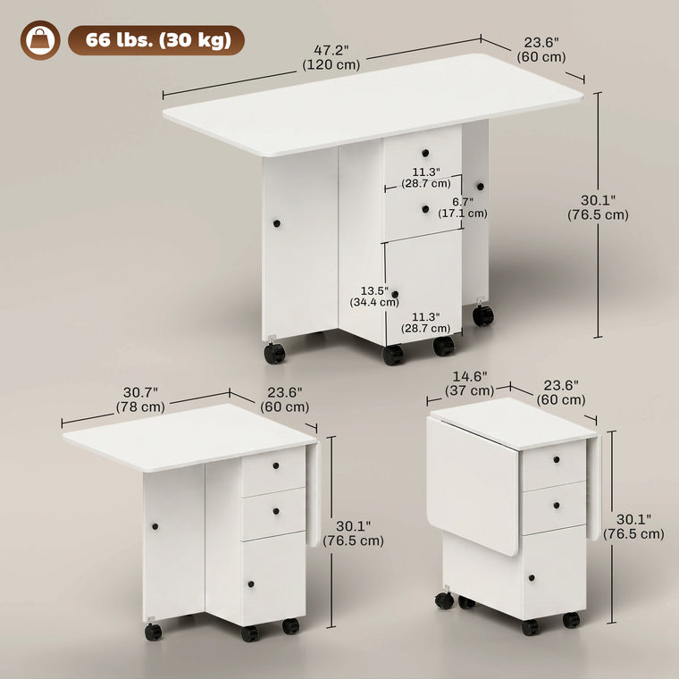 Foldable Drop-Leaf Kitchen Table with Storage