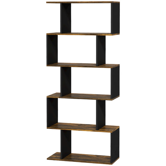 5-Tier S-Shaped Bookshelf - Rustic Brown