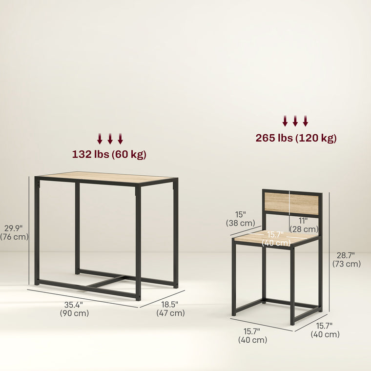 3-Piece Industrial Dining Table Set for 2 - Oak