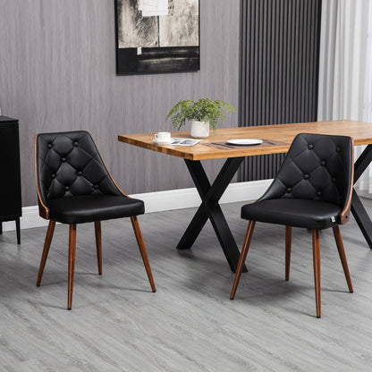 Tufted Dining Chairs Set of 2, Faux Leather - Black