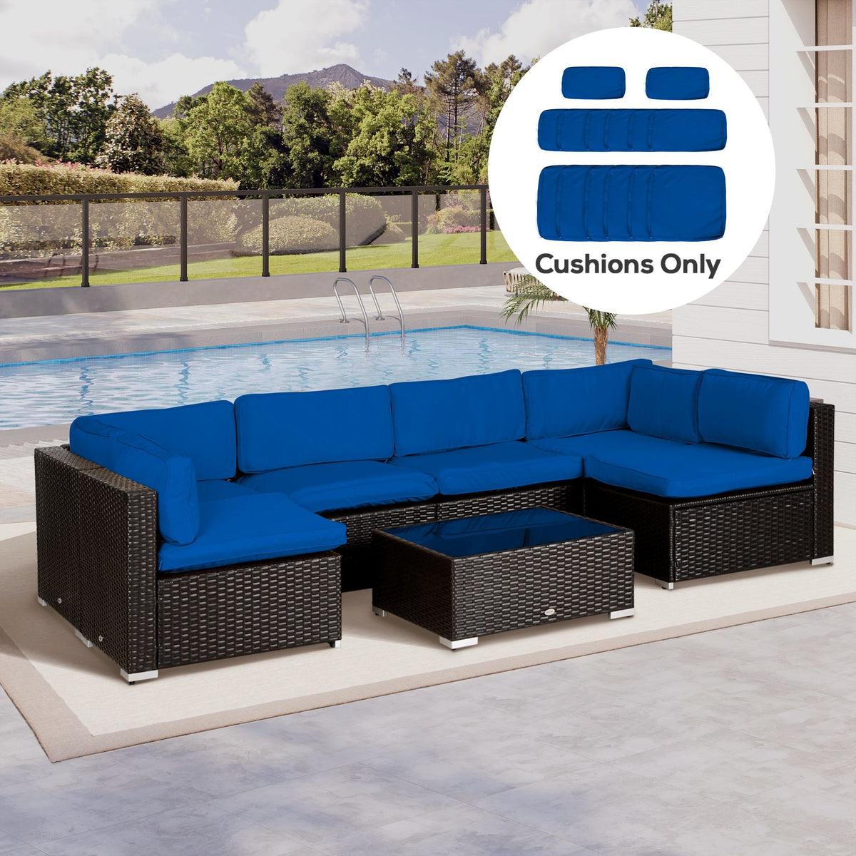 Outdoor 14pc Patio Rattan Sofa Set Cushion Polyester Cover Replacement Set - No Cushion Included Navy Blue
