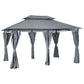 13'L x 10'W x 8.7'H Patio Gazebo Outdoor 2-Tiers Garden Canopy Yard Sunshade Shelter with Curtains, Grey