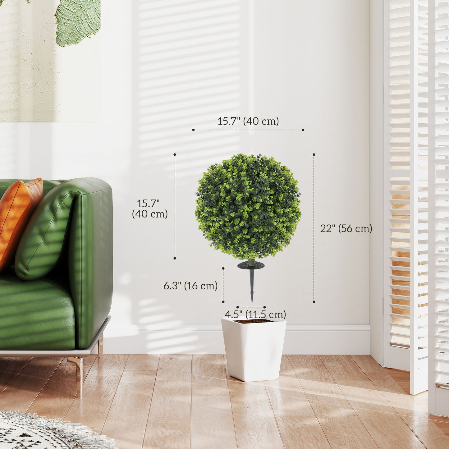 2 Pack 1.3ft Artificial Ball Eucalyptus Topiary with Ground Stake, UV Resistant Faux Greenery for Indoor Outdoor