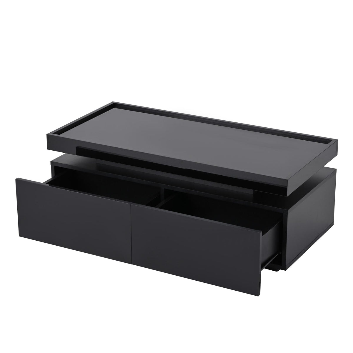 High-Gloss Coffee Table with App-Controlled LED Ambient Lighting, Functional Center Table for Living Room, 37.5" L x 17.5" W x 13.5" H, Black