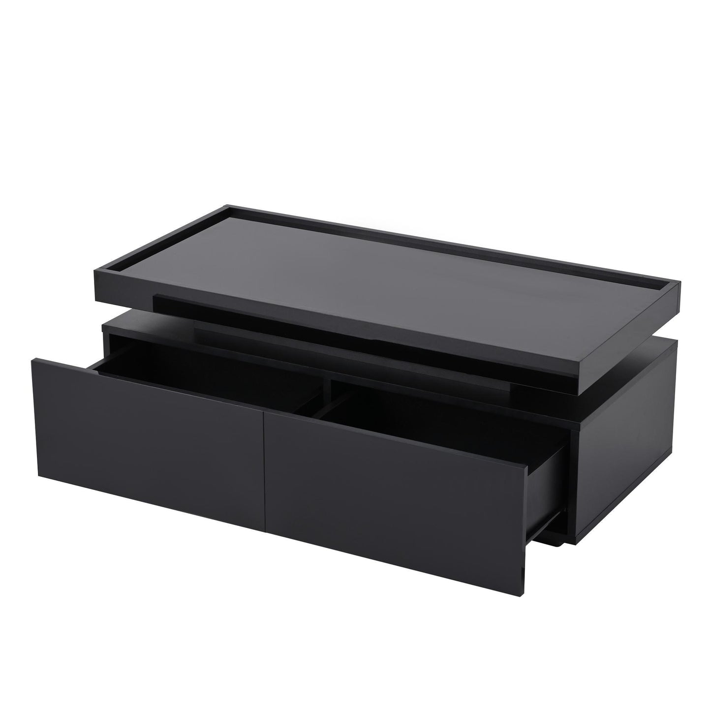High-Gloss Coffee Table with App-Controlled LED Ambient Lighting, Functional Center Table for Living Room, 37.5" L x 17.5" W x 13.5" H, Black