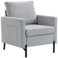 Accent Chair Modern Upholstered Armchair with Side Pockets and Cushion for Bedroom, Living Room, Light Grey