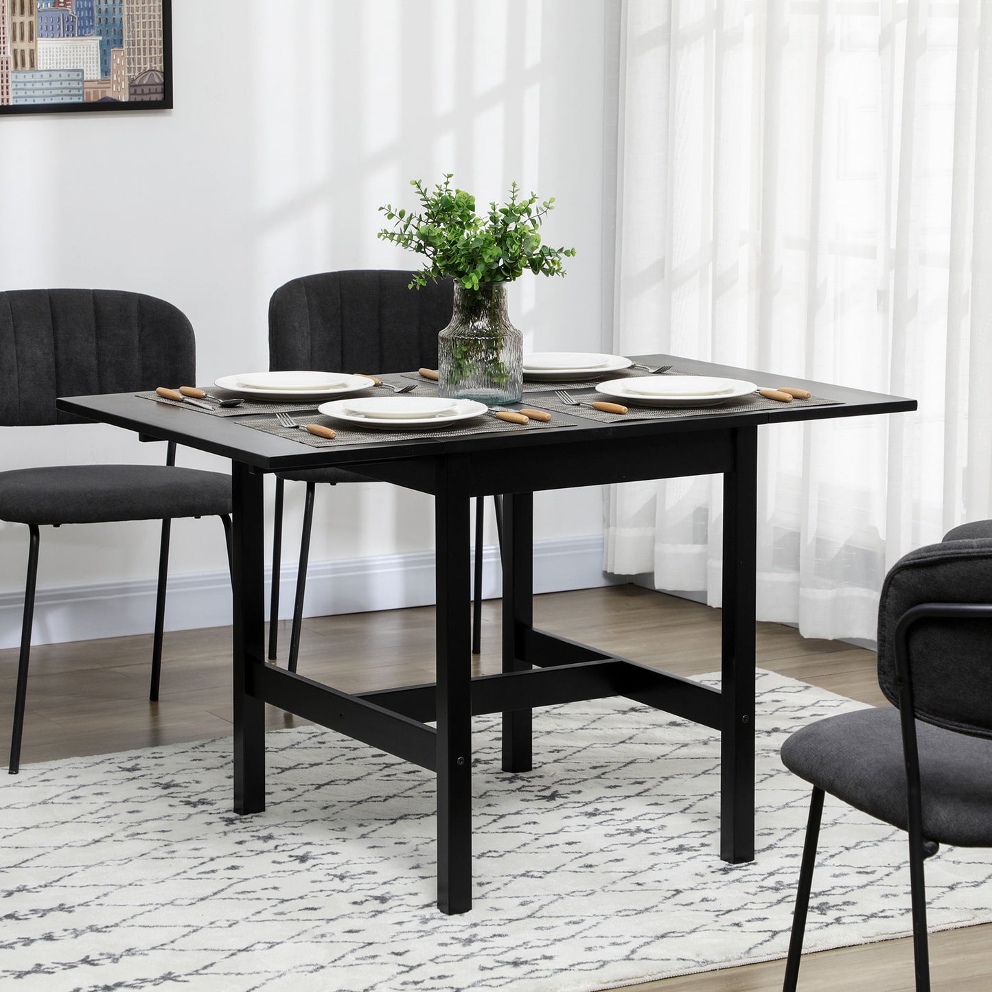 Solid Wood Kitchen Table, Farmhouse Drop Leaf Tables for Small Spaces, Folding Dining Table, Black