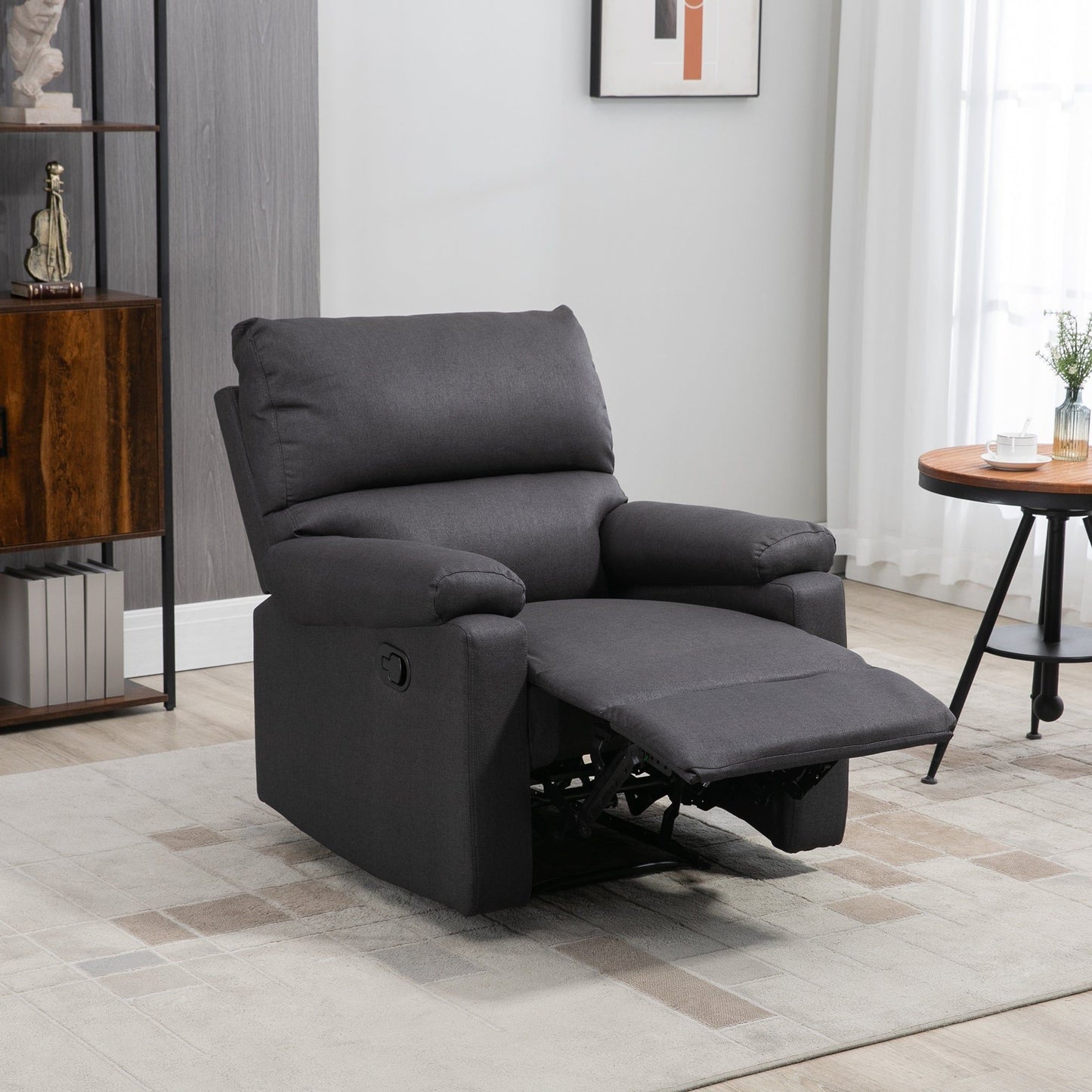 Manual Recliner Chair with Footrest - Dark Grey