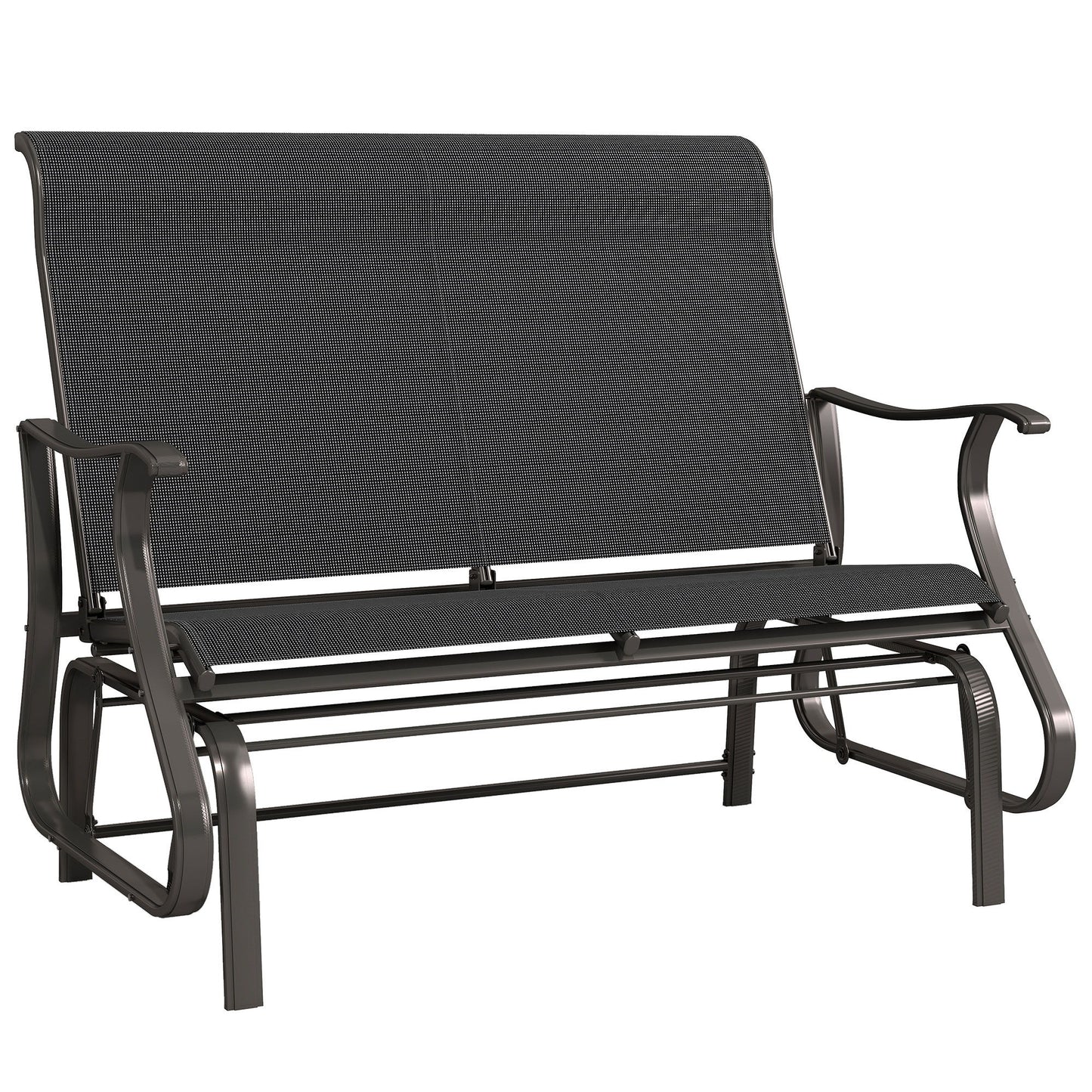 Garden Double Gliding Chair, Patio Glider Armchair for Outdoor, Backyard Mesh Seat and Backrest, Steel Frame Black