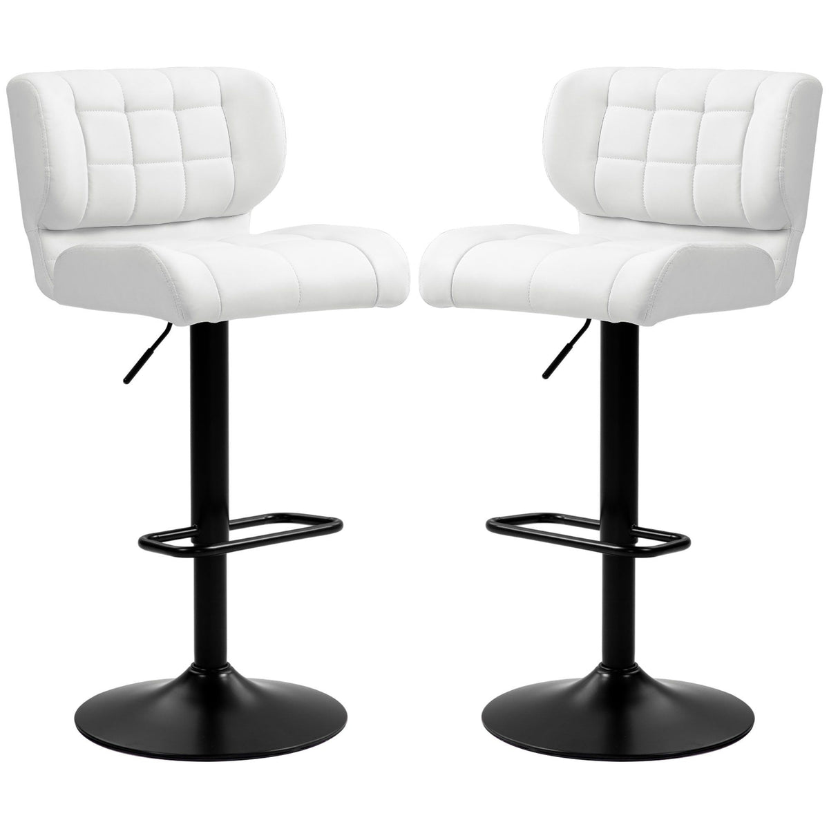 Swivel Bar Stools Set of 2, Adjustable PU Leather - White