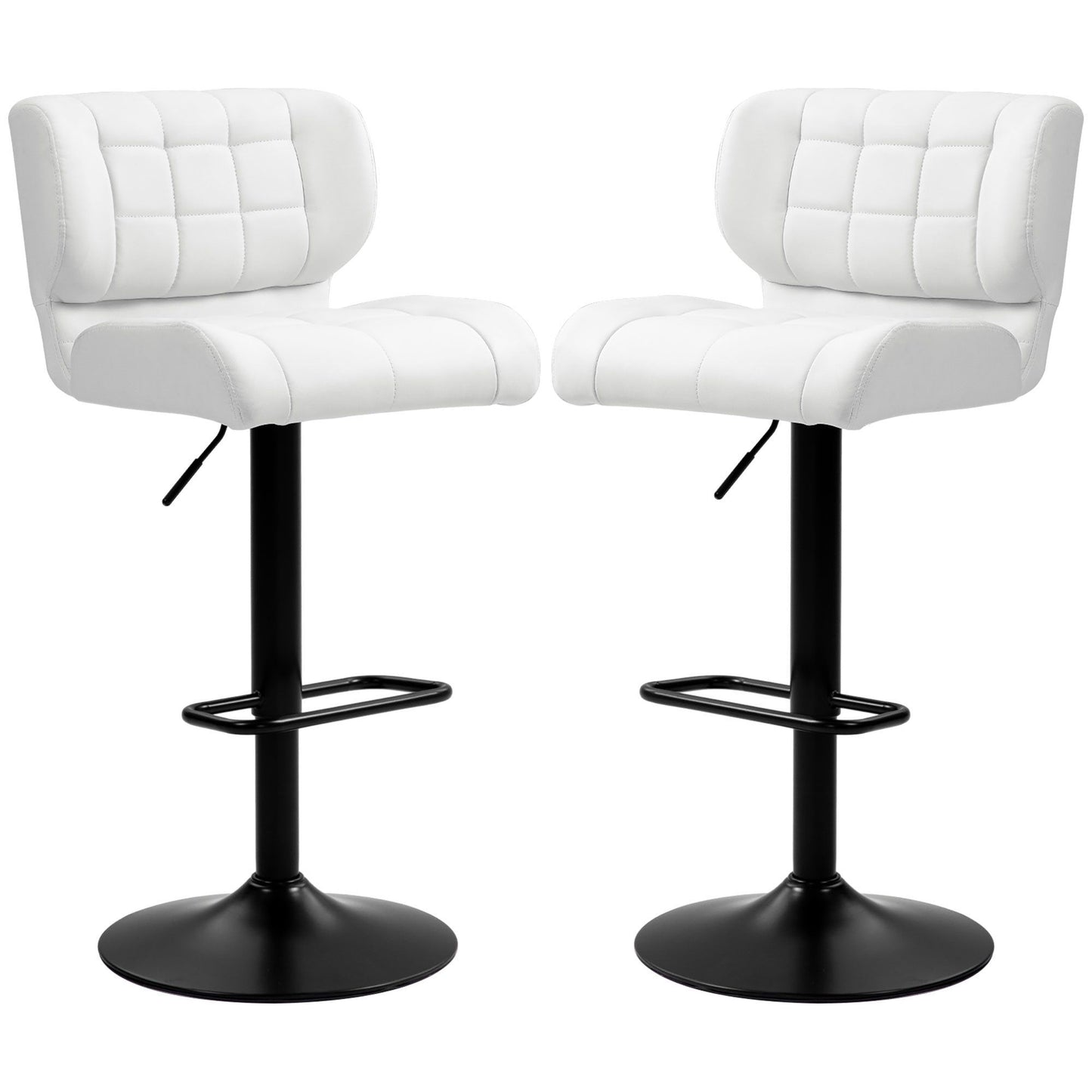 Swivel Bar Stools Set of 2, Adjustable PU Leather - White