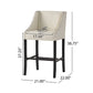 Elegant Barstool with Quilted Bonded Leather, Sturdy Wooden Legs, Curved Armrests, No Assembly Required, 21" L x 22" W x 38.5" H, Ivory