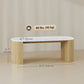 Coffee Table, Modern Marble-Effect Living Room Table with Round Corners and Thicken Legs, Natural Wood