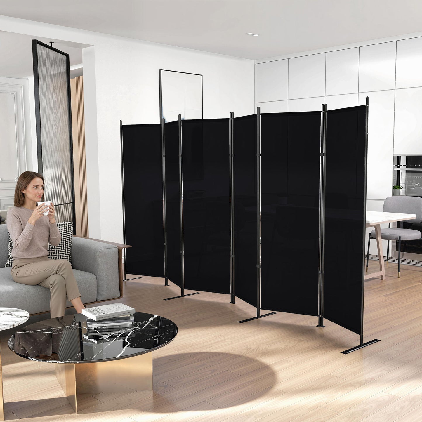 6 Panel Room Divider, 6 Ft Folding Privacy Screen, Portable Freestanding Partition Wall Divider, Black