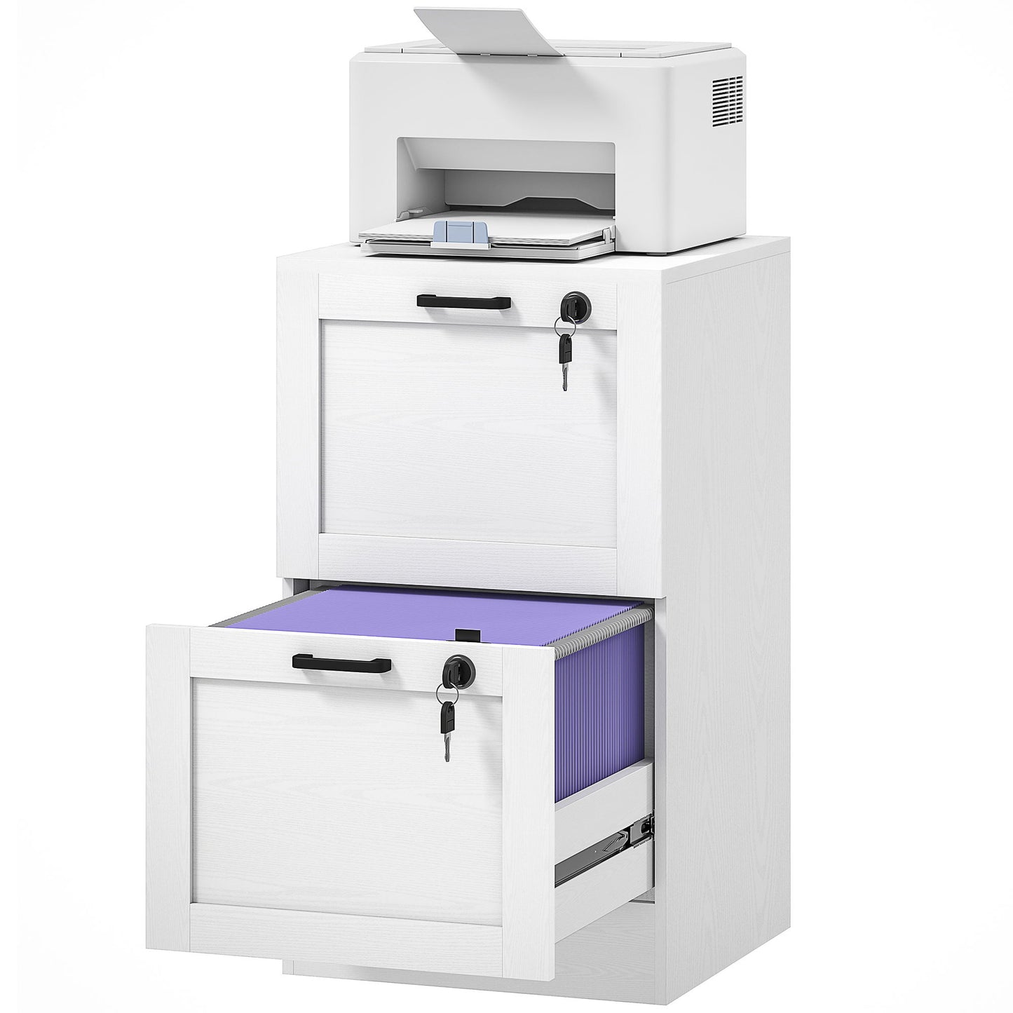 Vertical Filing Cabinet with 2 Drawers, Lock, File Cabinet for Home Office, A4 and Letter Size Files, White