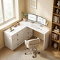 L-Shaped Computer Desk with 6 Drawers - White Wood Grain
