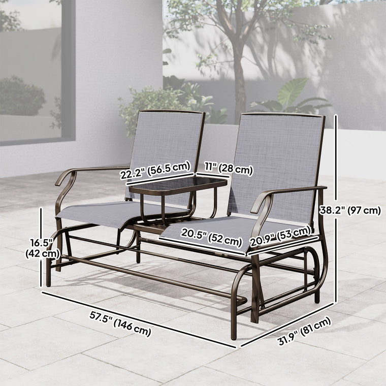 Grey Glider Rocking Chair Loveseat Bench