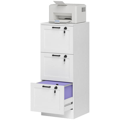 3-Drawer Vertical Filing Cabinet with Lock - White