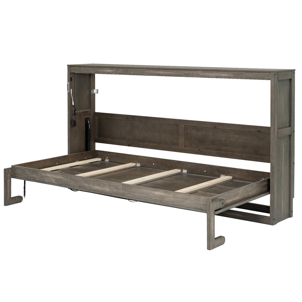 Twin-Size Murphy Bed with LED Light and Foldaway Cabinet, Space-Saving Wall Bed with Desk Conversion, 83" L x 45.5" W x 47" H, Brown