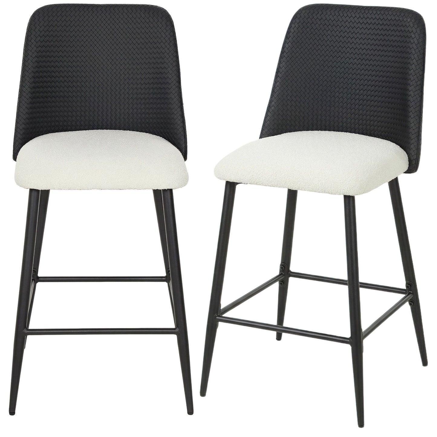 Bar Stools Set of 2, 26" Counter Height Bar Stools with PU Backrest, Linen-look Fabric Seat, Black