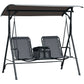 2 Person Covered Porch Swing Patio Swing with Pivot Storage Table, Cup Holder, & Adjustable Overhead Canopy, Grey