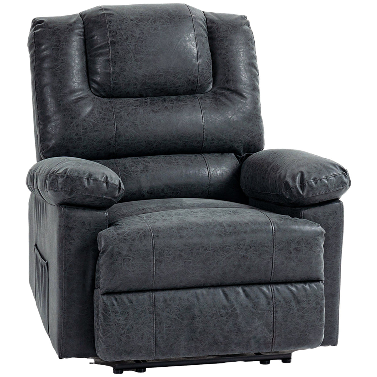 PU Leather Manual Recliner with Footrest - Black
