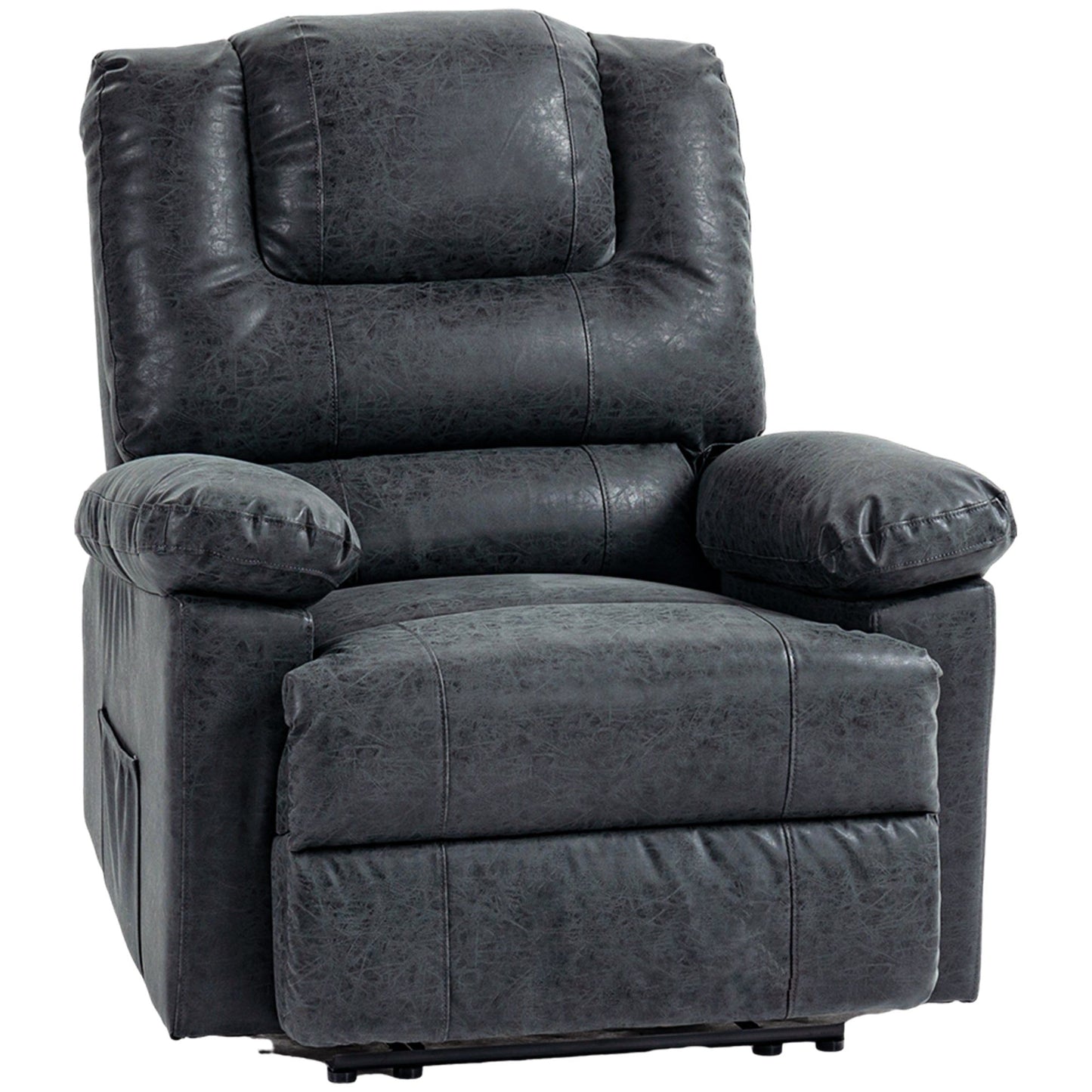 PU Leather Manual Recliner with Footrest - Black