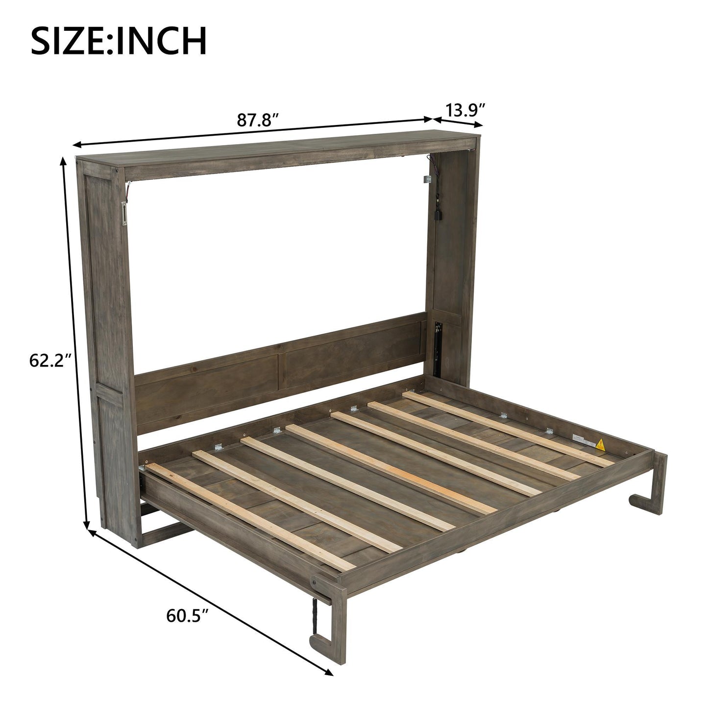 Full Size Murphy Bed with LED Light and Built‑In Desk, Foldable Platform Bed with Smooth Hydraulic Lift, 83" L x 60.5" W x 62" H, Brown