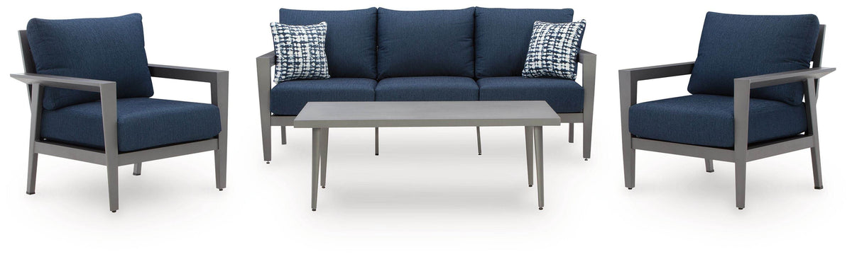 Gali - Sofa / Chairs / Table Set (Set of 4) - Gray / Blue