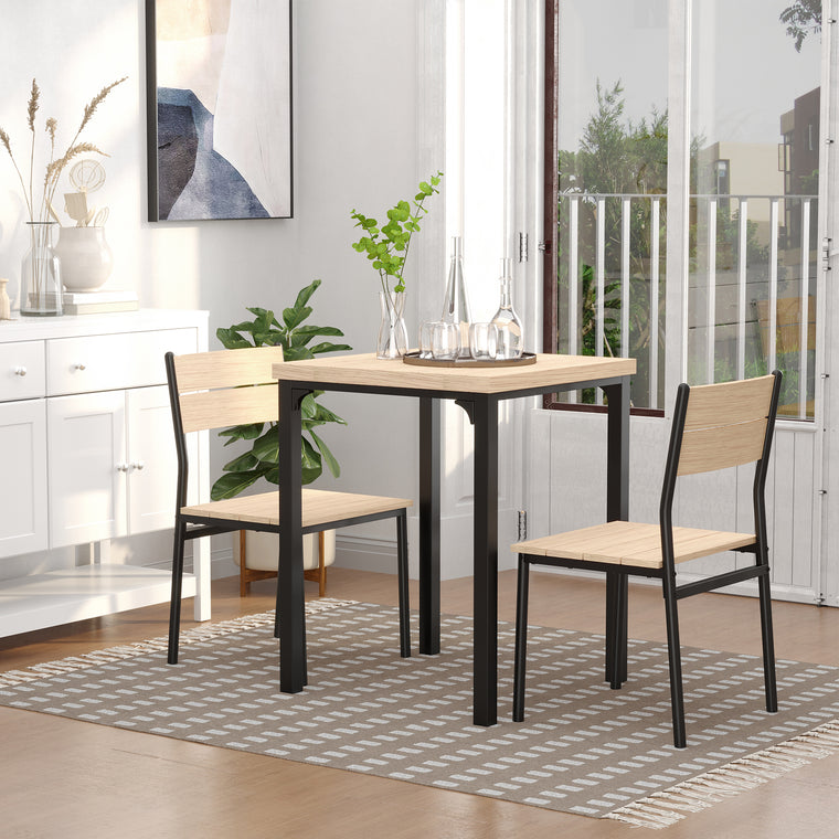 3-Piece Dining Set for 2 with Metal Legs - Natural Wood